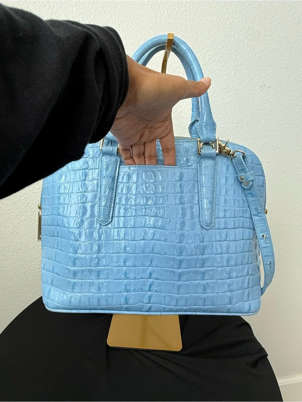 Brahmin Sky Blue Croc-Embossed Satchel